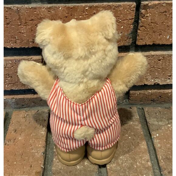 Vintage Furskins Plush Bear Red Striped Overalls & Boots 7” Tall - Picture 2 of 3